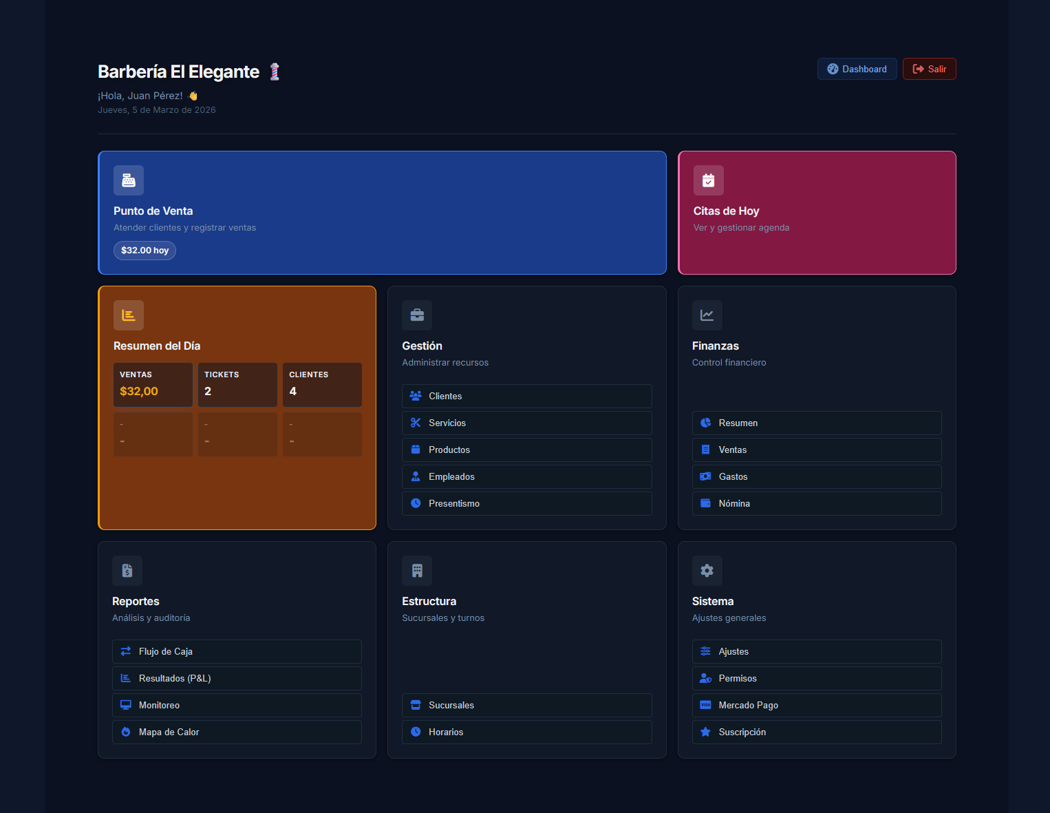 Dashboard Principal BarberPanel